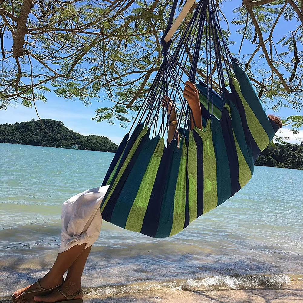 Cozy White Cotton Tassel Hammock Chair for Indoor & Outdoor Relaxation - Perfect for Garden, Patio, or Bedroom
