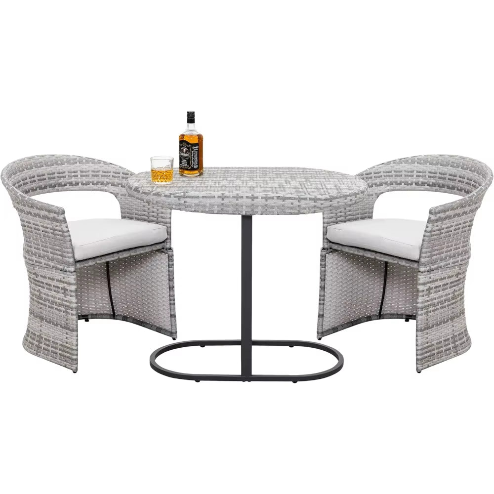 3 Piece Outdoor Patio Bistro Set, Patio Furniture Set for 1 Iron Patio Table and 2 Dining Chairs, Balcony Furniture Patio Table