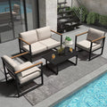 4-Piece Outdoor Patio Set, Metal Conversation Sofa with Washable Cushions, 2 Chairs & Coffee Table for Garden Balcony