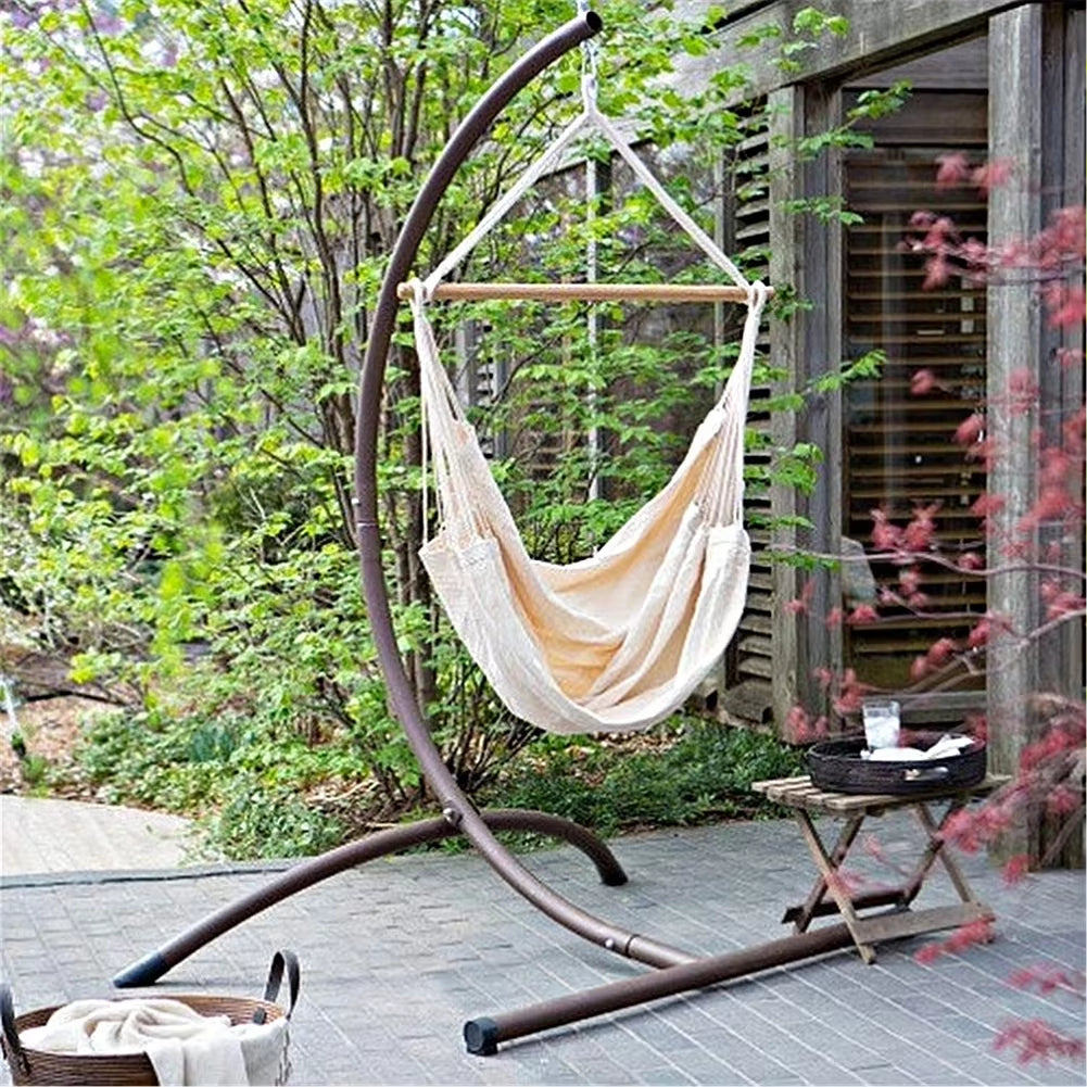Cozy White Cotton Tassel Hammock Chair for Indoor & Outdoor Relaxation - Perfect for Garden, Patio, or Bedroom