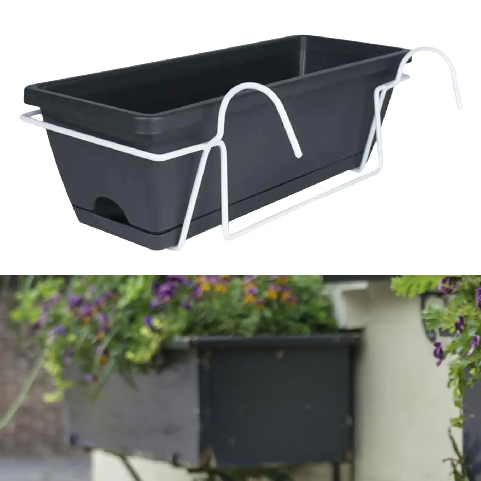 Balcony Railing Planter Plant Basket Fence Planter with Rack and Tray Flowerpot Window Box Planter for Deck Yard Countryside