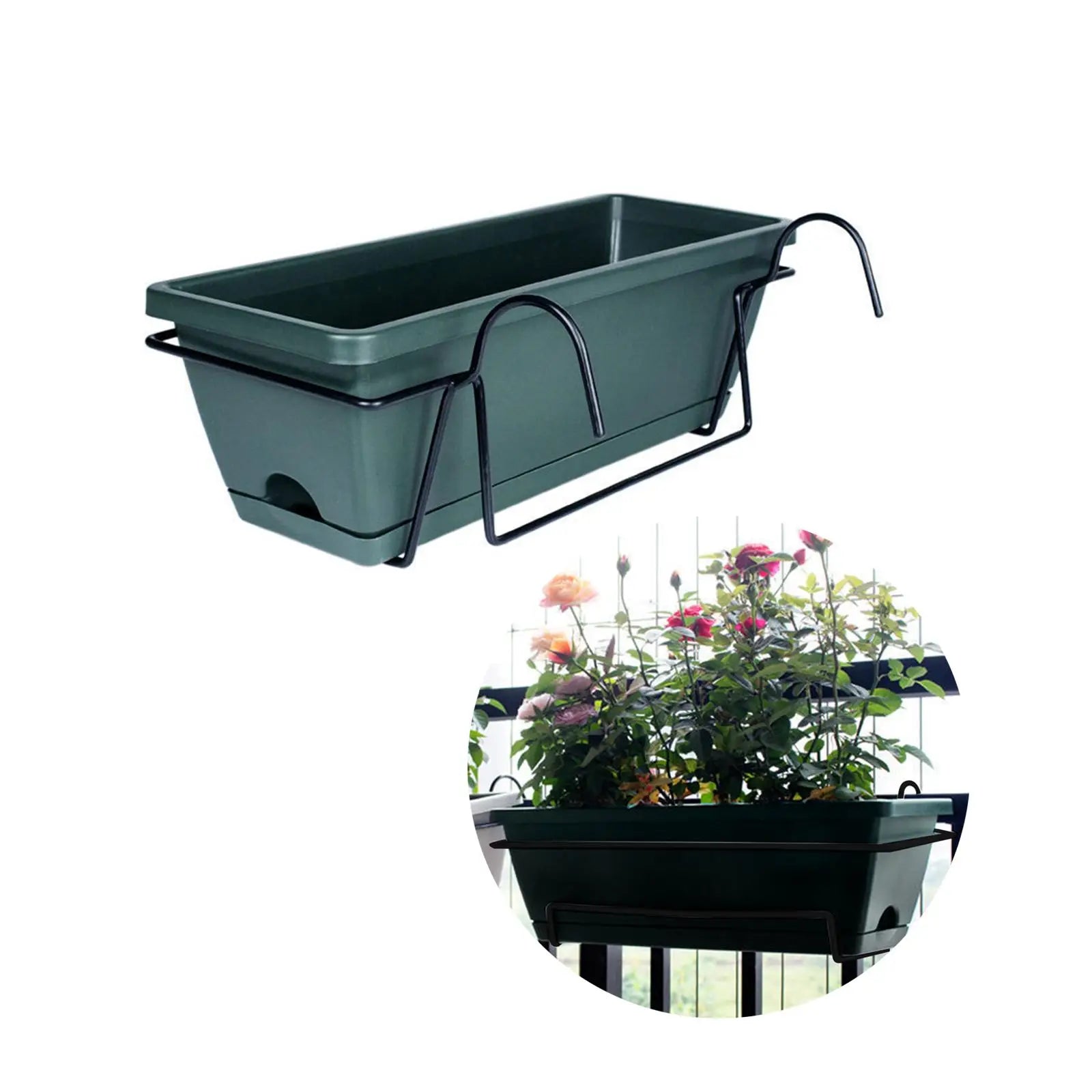 Balcony Railing Planter Plant Basket Fence Planter with Rack and Tray Flowerpot Window Box Planter for Deck Yard Countryside