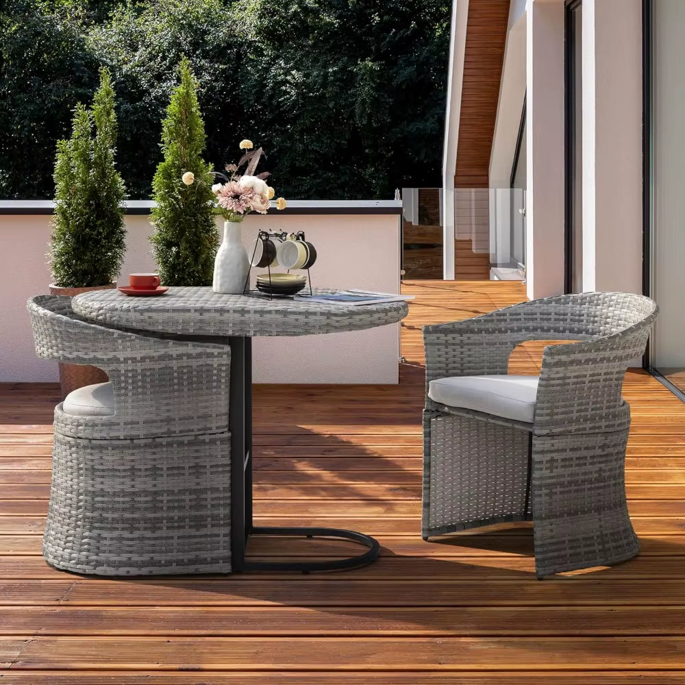3 Piece Outdoor Patio Bistro Set, Patio Furniture Set for 1 Iron Patio Table and 2 Dining Chairs, Balcony Furniture Patio Table