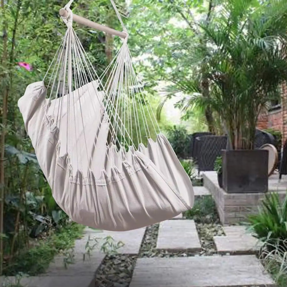 Cozy White Cotton Tassel Hammock Chair for Indoor & Outdoor Relaxation - Perfect for Garden, Patio, or Bedroom