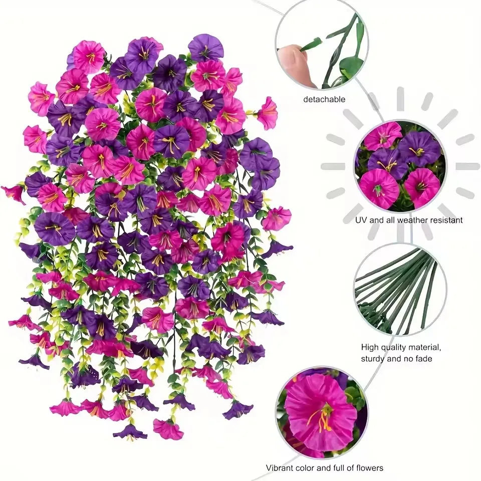 1-10Pcs Uv-Resistant Artificial Morning Glory & Eucalyptus Hanging Decor- Perfect for Home, Garden, Weddings | Versatile Outdoor
