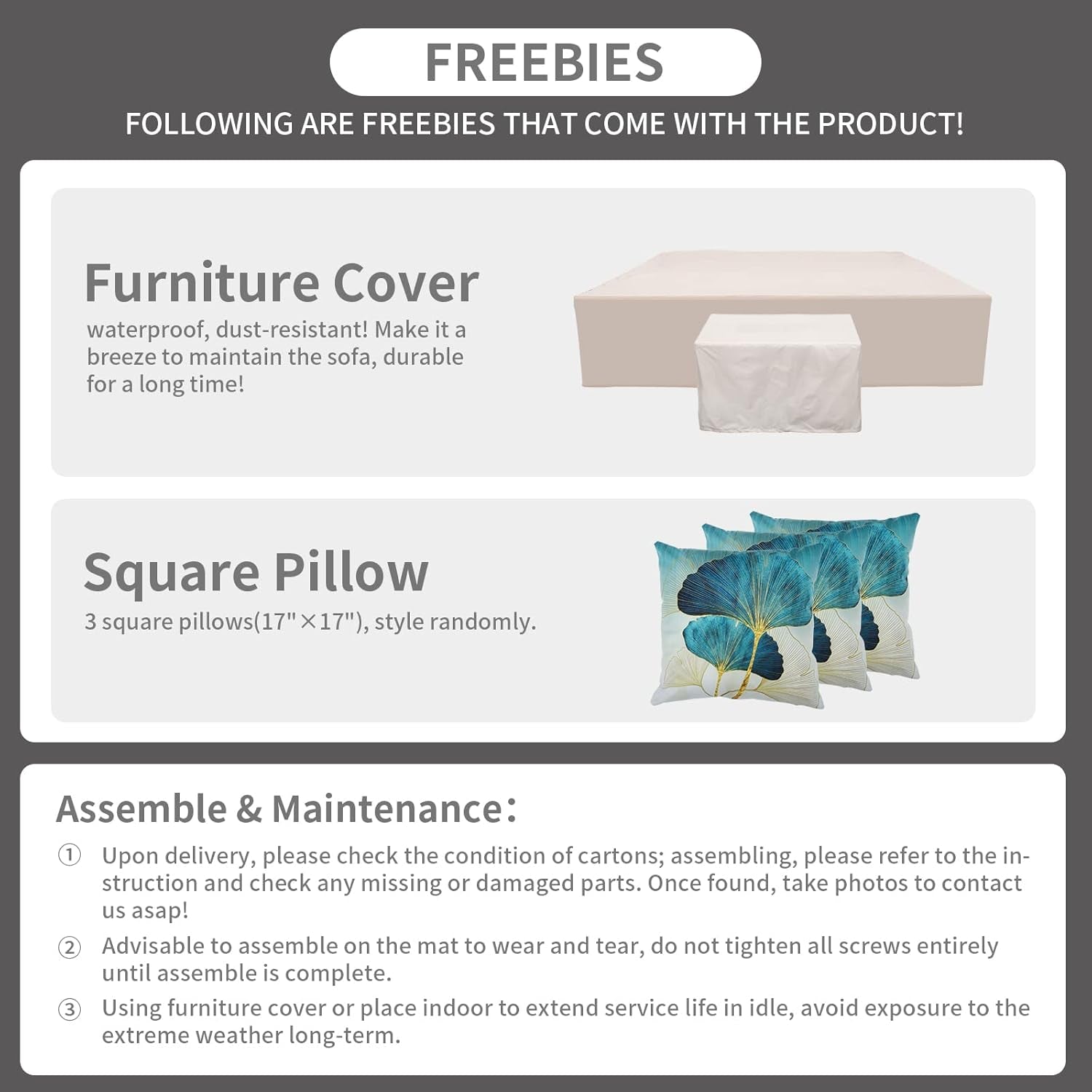 9 Pcs Patio Sectional Outdoor Furniture 45 Inches Fire Pit Outdoor Sectional Patio Furniture 60000 BTU Steel Propane Fire Pit Table Glass Wind Guard No-Slip 5" Cushions Waterproof Covers, Grey